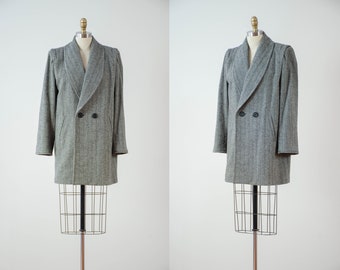 oversized blazer coat | 80s 90s vintage black white herringbone dark academia heavy warm wool oversized blazer coat