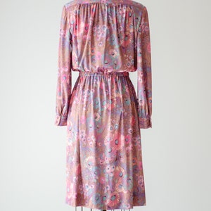 cute cottagecore dress 70s 80s vintage light brown pink purple floral long sleeve knee length dress image 5