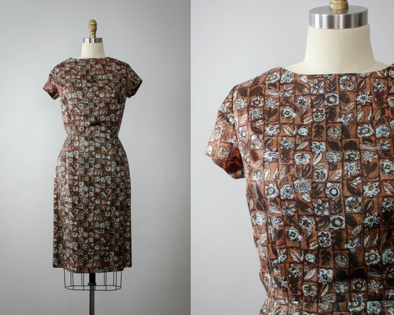 1950s dress | brown wiggle dress - image 1