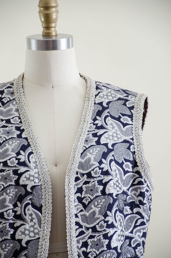 navy silver embroidered vest | 60s 70s vintage sh… - image 2