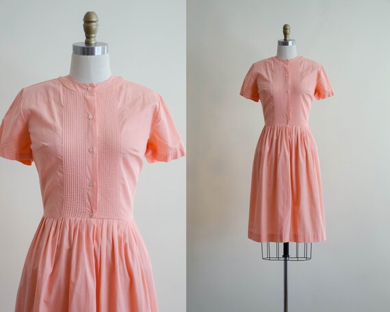 fit and flare dress | short sleeve peach dress