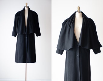 black wool coat | 80s vintage Sterling dramatic black cape collar heavy warm wool cashmere jacket