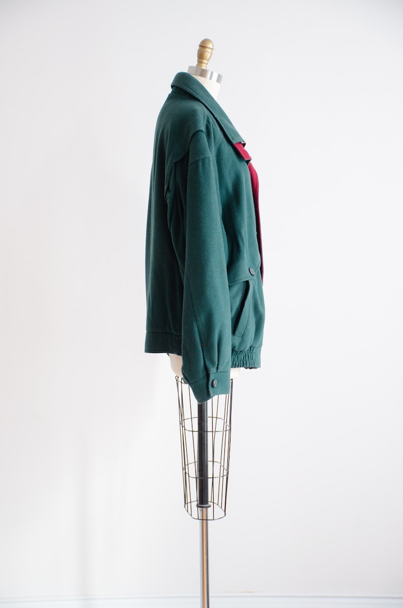 green wool jacket 90s vintage dark forest green men's wool coat image 5