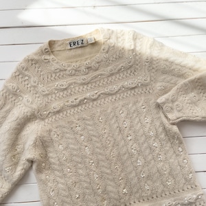 cream wool sweater 80s vintage EREZ long beaded angora sweater