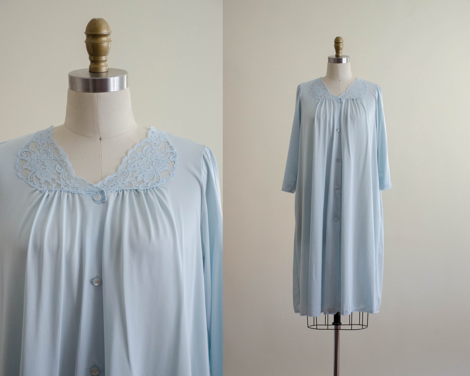 Blue Nylon Robe Silky Blue Housecoat Etsy