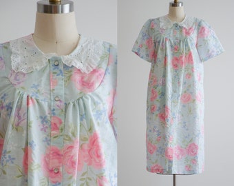 floral vintage nightgown 80s vintage Carole blue pink pastel floral caftan nightgown