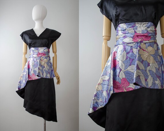 black cocktail dress | 1950s style dress | floral