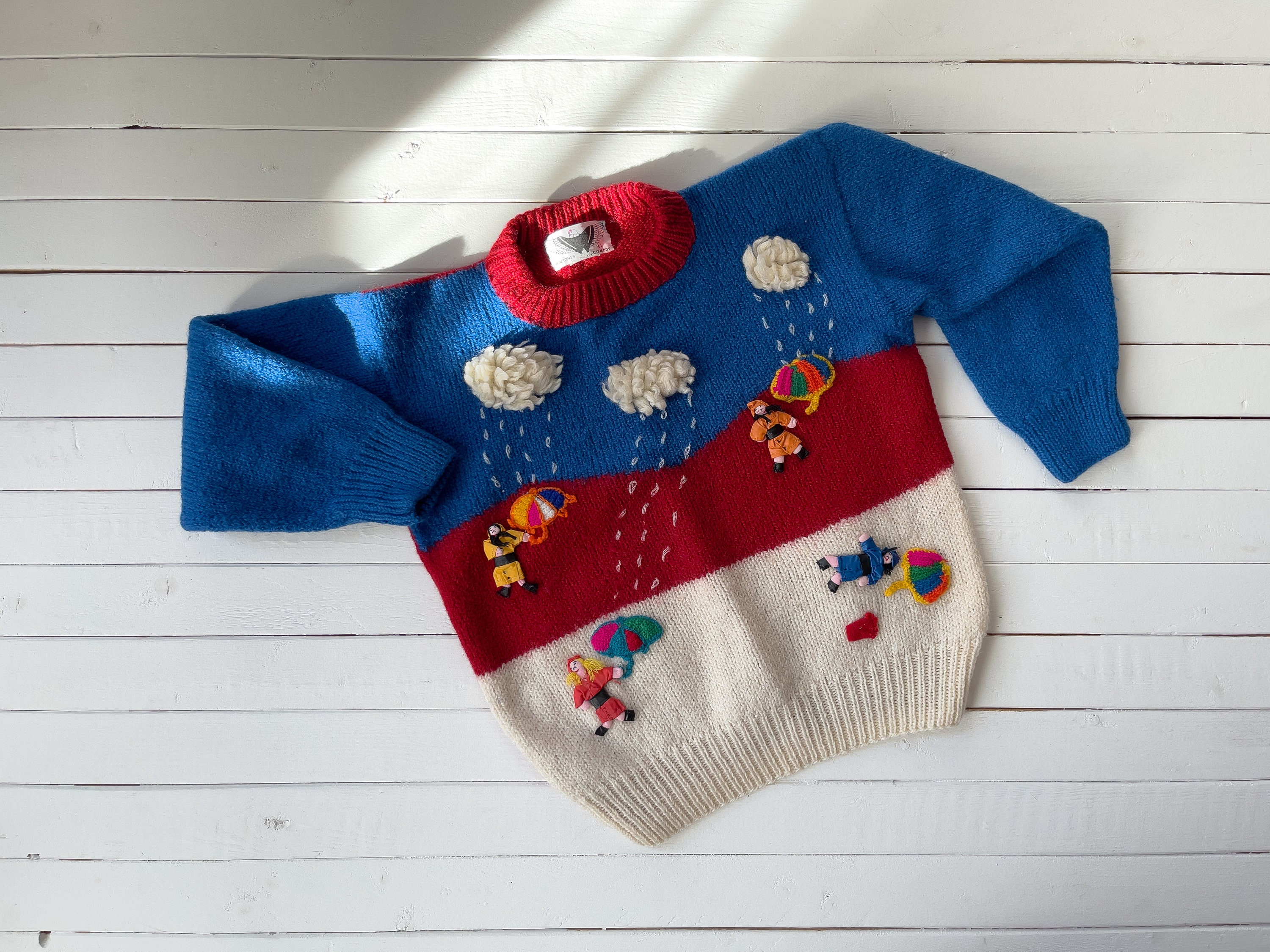 Embroidered Wool Sweater 80s 90s Vintage El Condor Red White Blue 