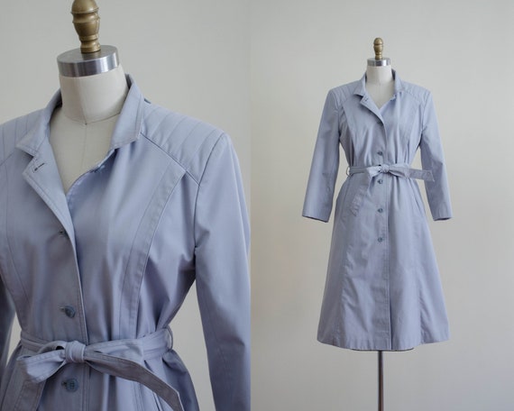 blue trench coat | blue belted coat