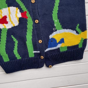 Boys Navy Blue Knitted Cardigan with Self-Design Animal Patterns main image 1