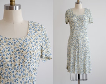 yellow mini dress 90s y2k vintage Donna Ricco pastel blue floral dress