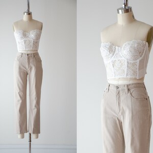 straight leg jeans | 90s y2k vintage beige tan mid rise cropped ankle jeans