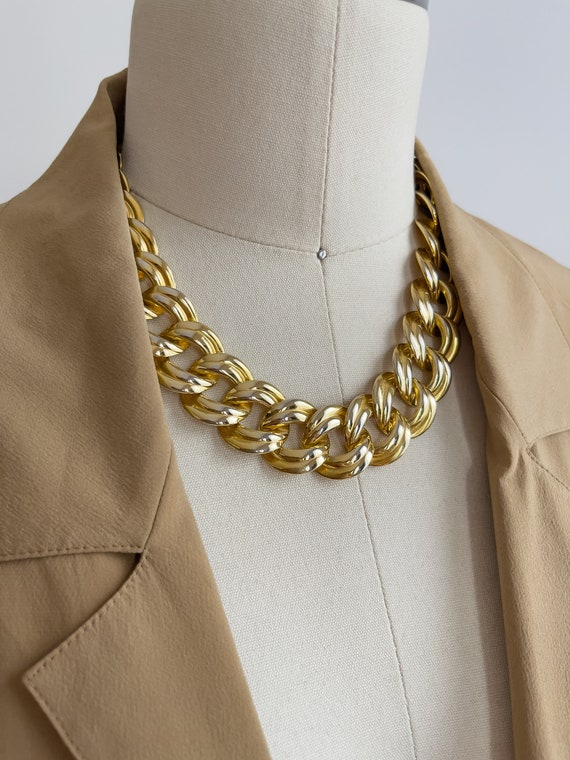 chunky gold necklace vintage gold plated curb chai