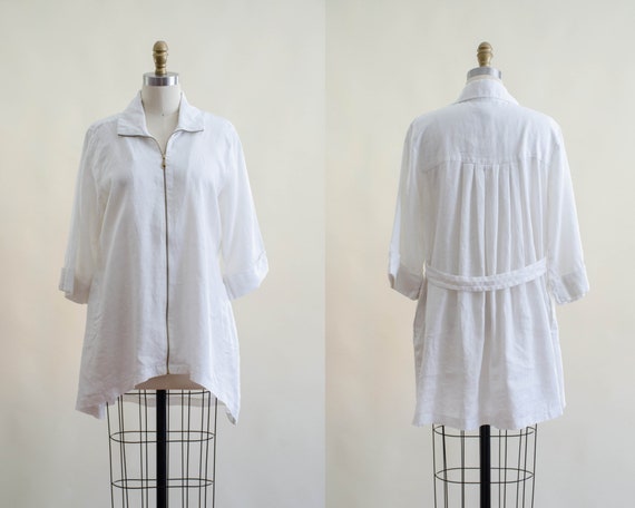 white linen jacket | 90s y2k vintage loose oversi… - image 1