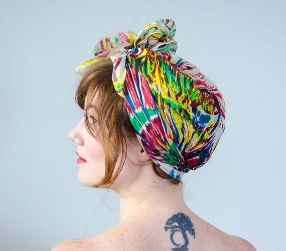 1940s vintage scarf / rainbow silk butterfly scarf - image 2