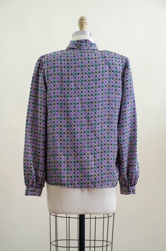 80s ascot blouse | vintage purple green orange st… - image 9