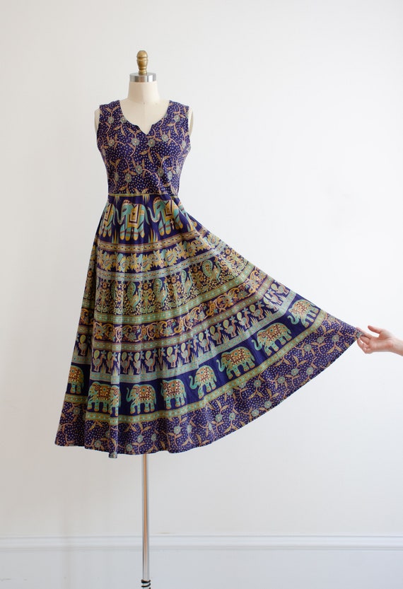 70's Indian Cotton Lurex Bib Dress main image 1
