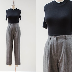 high waisted pants | 80s 90s vintage heavy gray wool dark academia pleated trousers