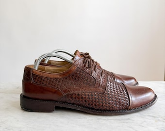 Johnston & Murphy Vtg Brown Woven Leather Oxford Shoes, Mens  display picture 2