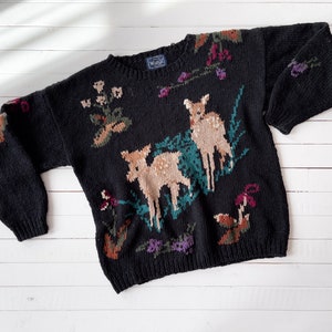 Cute Cottagecore Sweater | 80s 90s Vintage Woolrich Deer Fawn