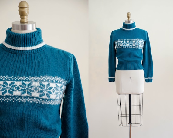 teal turtleneck sweater | fuzzy angora sweater