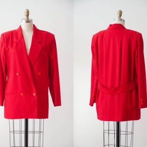 Giacca blazer oversize in lana rosso brillante vintage stile accademico preppy di Harvé Benard