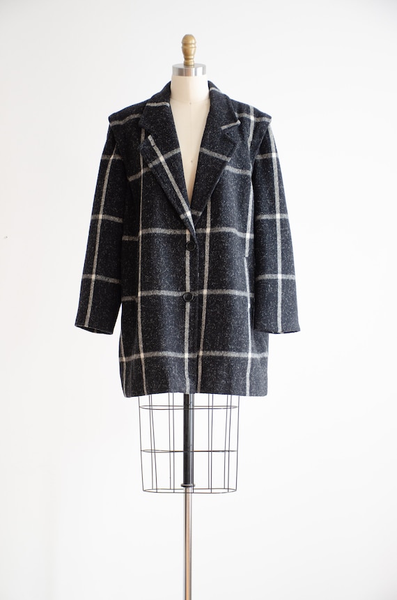 plaid wool coat 80s vintage Miss New Yorker black… - image 2