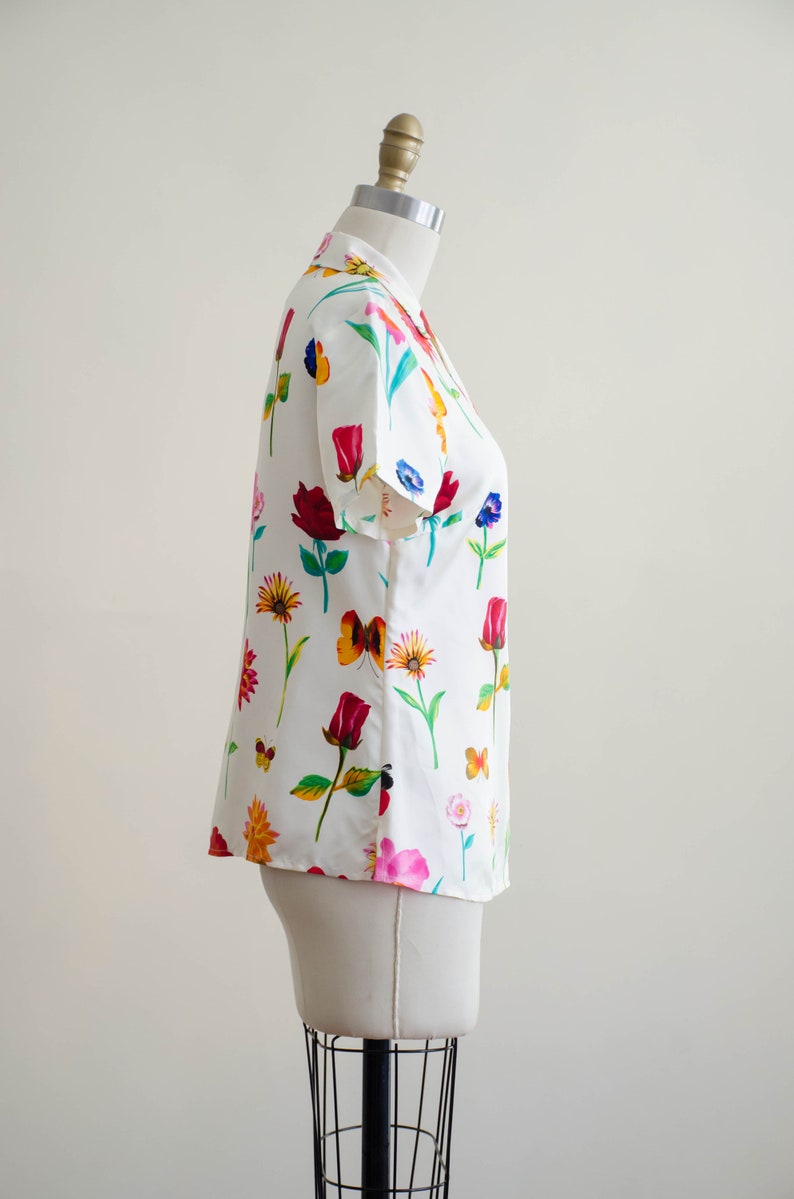 90s Silk Midi Skirt and Blouse White Rainbow Butterfly - Etsy