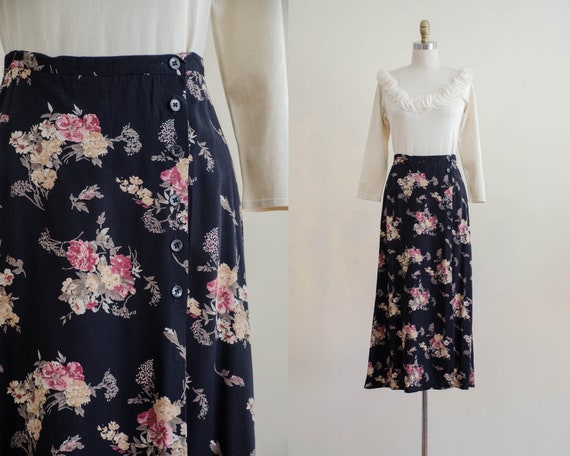 black floral midi skirt | midi wrap skirt