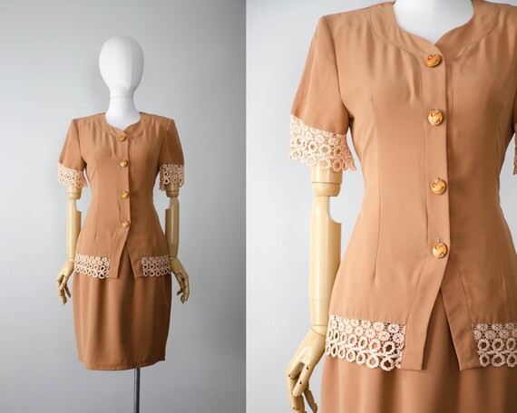1990s skirt suit | putty skirt | short skirt suit