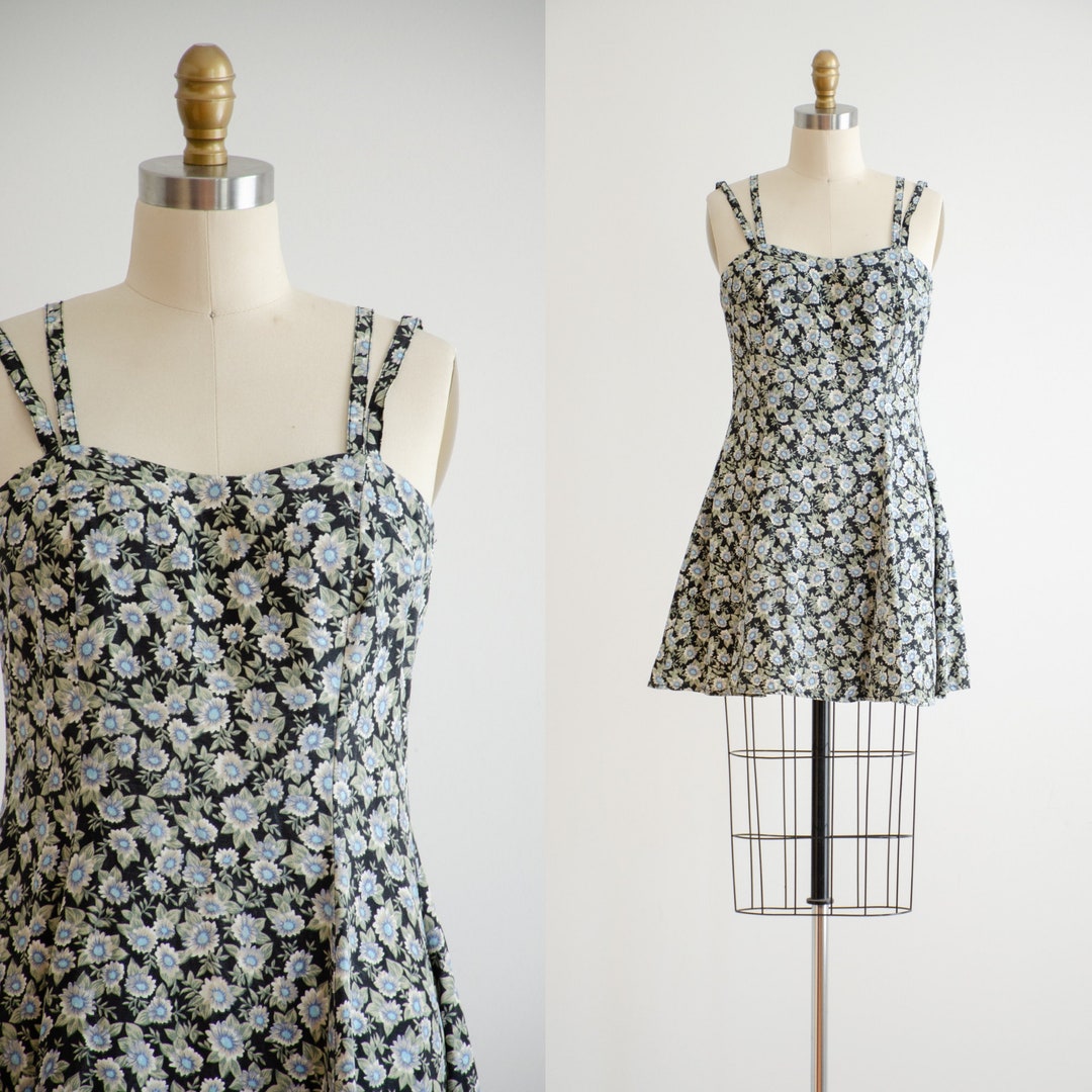 Black Mini Dress 90s Y2k Vintage All That Jazz Sunflower Daisy Floral