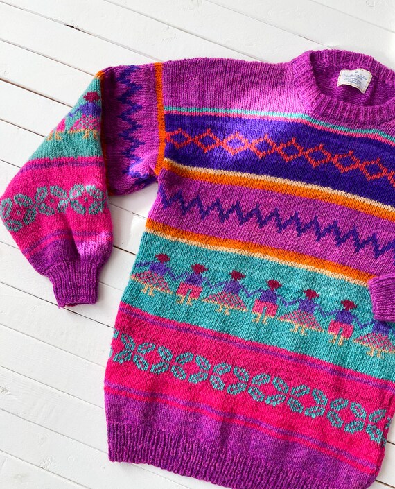 embroidered sweater | 80s 90s vintage pink purple… - image 3