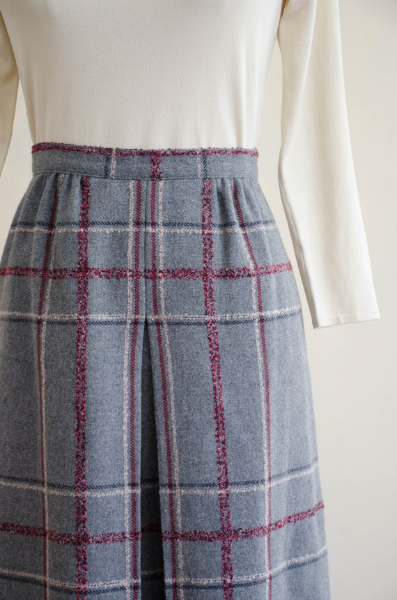 plaid wool skirt | 70s 80s vintage light gray bur… - image 3