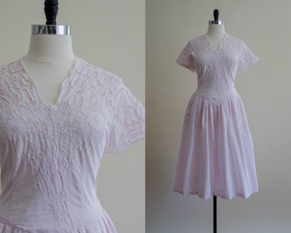 pink cutwork lace dress | pale pink sundress