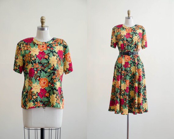 80s floral skirt and blouse set | vintage ditzy f… - image 1