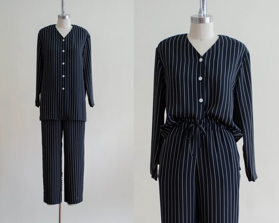 striped lounge set | black and cream pants set