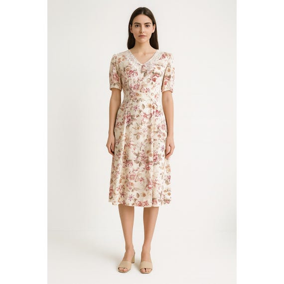 little mistress lace dress Rent Little Mistress Lace Detail Midaxi Flutter Sleeve Dress In Coral main image 0