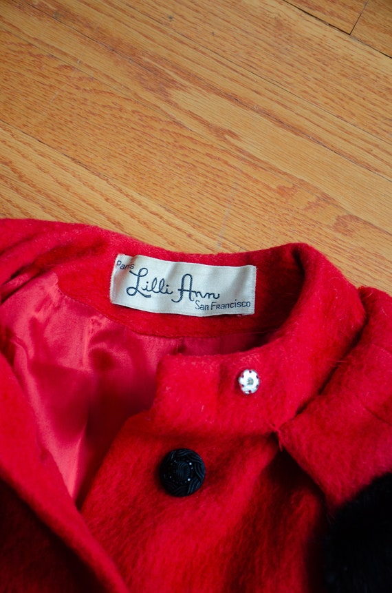 Lilli Ann coat 50s 60s vintage red wool mink fur … - image 2