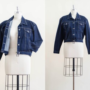 Chaqueta vaquera corta / Chaqueta vaquera corta con lavado oscuro de Carolina Blues vintage de los años 90 Y2K en tallas grandes