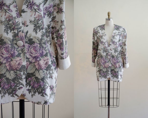oversized floral blazer | purple floral jacket | c