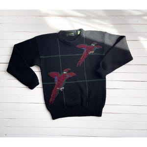 vtg Embassy Row black pheasant bird wool sweater size M