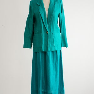 green linen suit 80s vintage David Brooks pleated midi skirt suit image 5