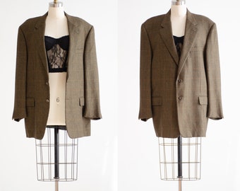 camel hair jacket 90s vintage black and brown plaid men's blazer