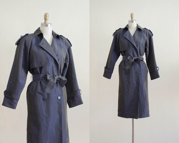 navy blue trench coat | iridescent coat