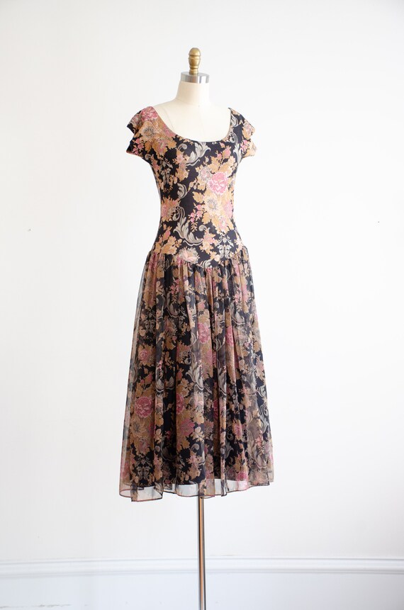 cute cottagecore dress 80s 90s vintage black pink… - image 5