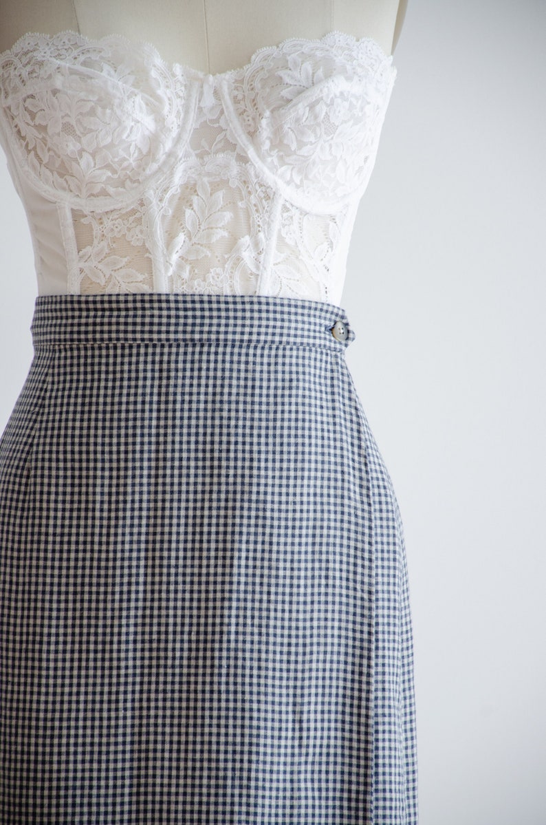 long linen skirt 90s vintage navy blue greige houndstooth pattern longline midi wrap skirt image 2