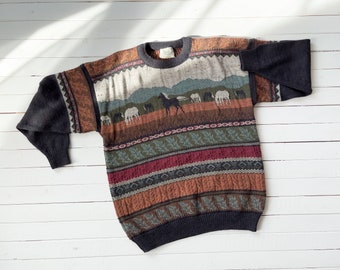 cute cottagecore sweater 90s vintage wild horse striped wool sweater