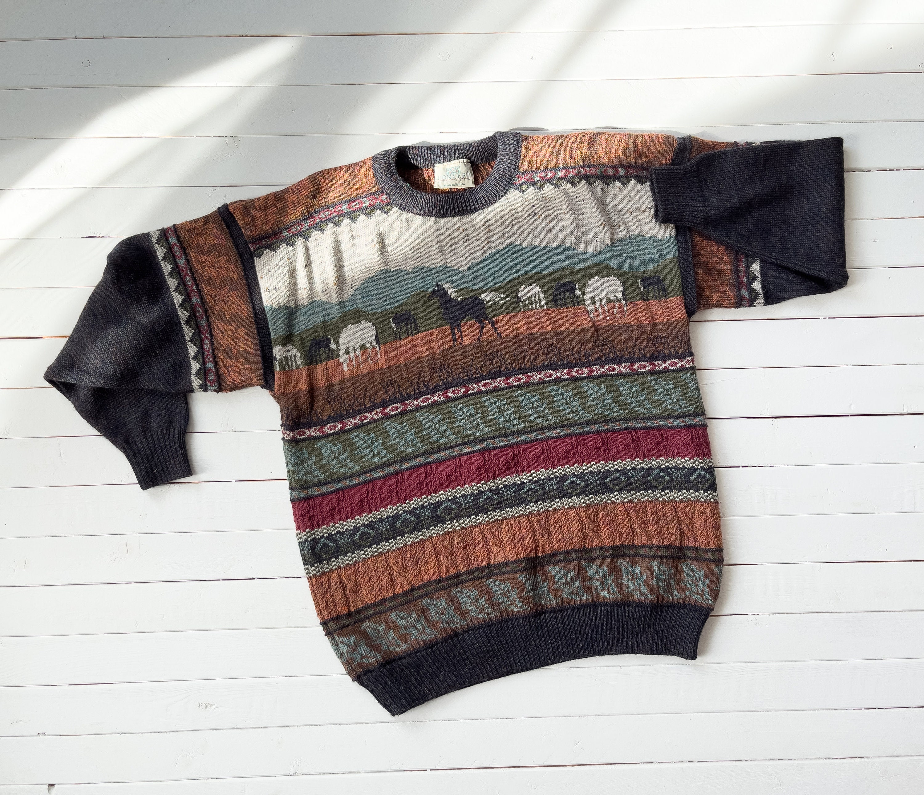 cute cottagecore sweater 90s vintage wild horse striped wool sweater 