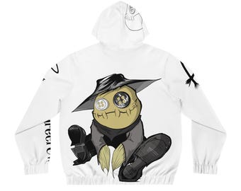 Vogelscheuche Button-Head Charakter Zip Hoodie | Halloween Gruselige Illustration