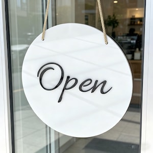 Enseigne 3D personnalisée ouverte fermée ronde en acrylique réversible - Police de caractère/lettres en métal couleur personnalisées pour café boutique salon petite entreprise